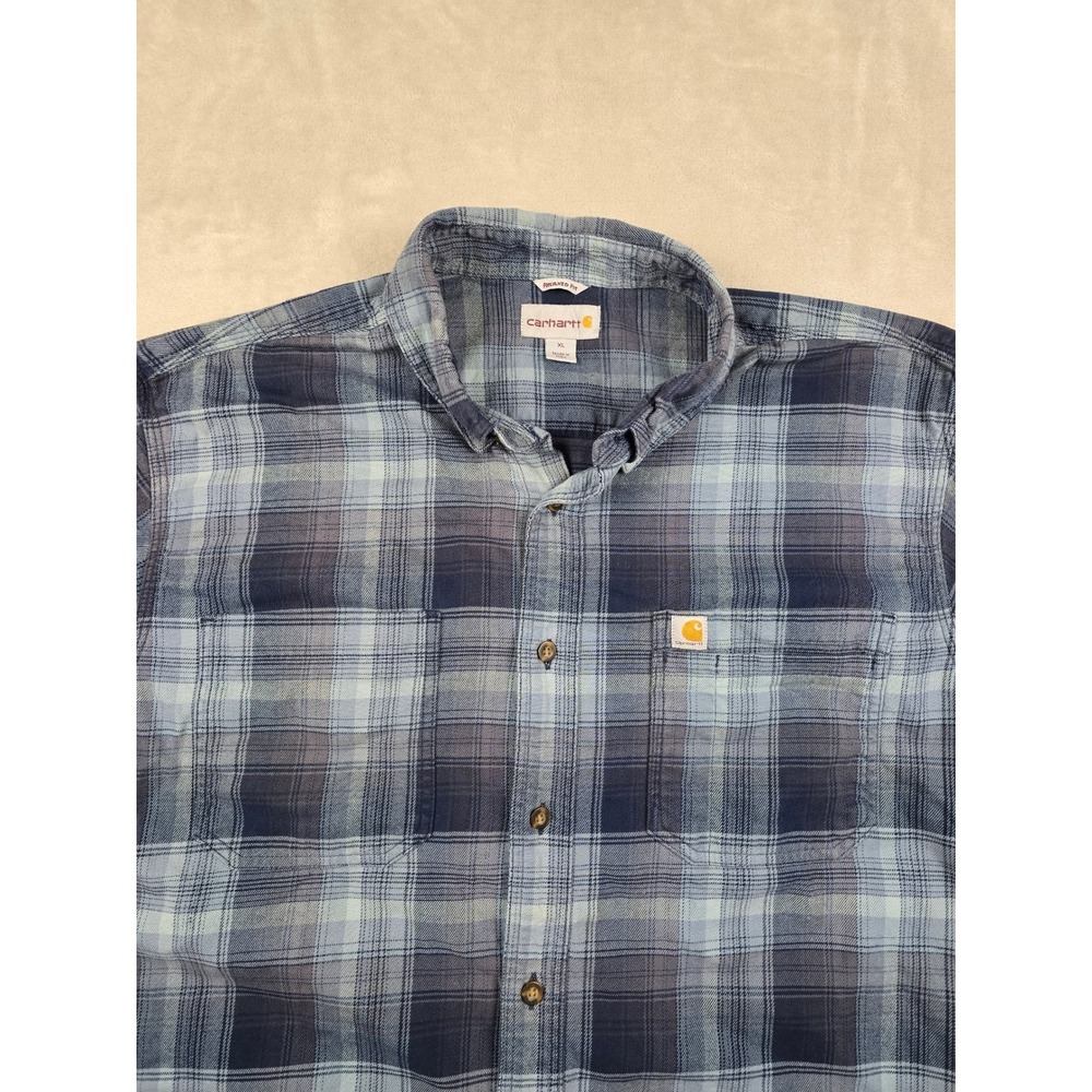 Carhartt Plaid Flannel Button Down Shirt Mens XL Blue Relaxed Fit 103820 *Read